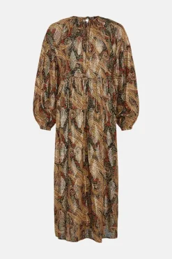 Sparkle Jacquard Tie Neck Midi Dress