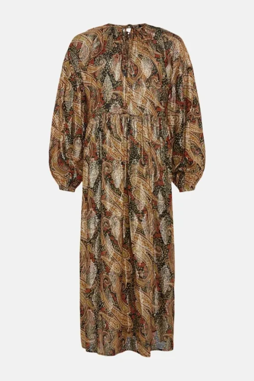 Sparkle Jacquard Tie Neck Midi Dress