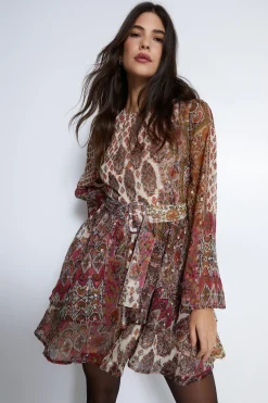 Sparkle Paisley Belted Mini Dress