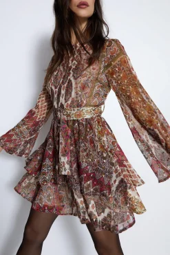 Sparkle Paisley Belted Mini Dress
