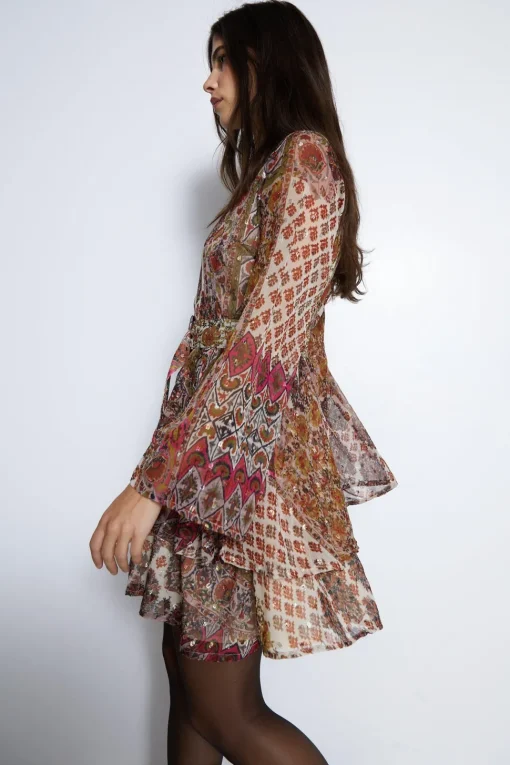 Sparkle Paisley Belted Mini Dress