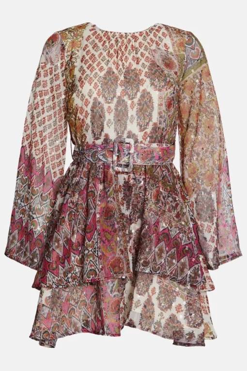 Sparkle Paisley Belted Mini Dress