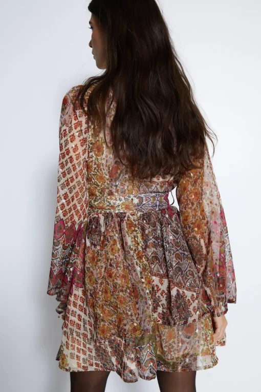 Sparkle Paisley Belted Mini Dress