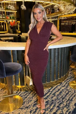 Sparkle Wrap Top Ruched Midi Dress