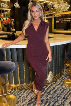 Sparkle Wrap Top Ruched Midi Dress