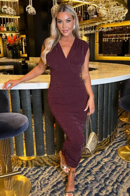 Sparkle Wrap Top Ruched Midi Dress