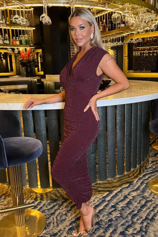 Sparkle Wrap Top Ruched Midi Dress