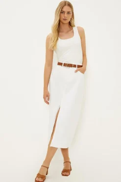 Split Denim Midi Skirt