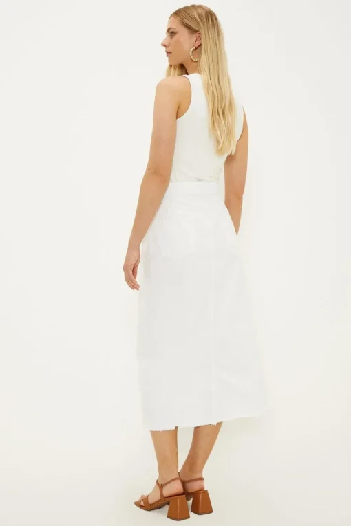 Split Denim Midi Skirt
