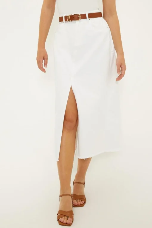 Split Denim Midi Skirt