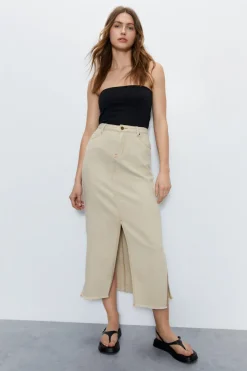 Split Front Denim Maxi Skirt