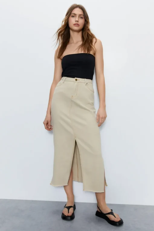 Split Front Denim Maxi Skirt