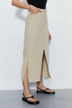 Split Front Denim Maxi Skirt