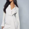 Split Sleeve Drape Detail Tailored Mini Shirt Dress