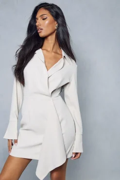 Split Sleeve Drape Detail Tailored Mini Shirt Dress