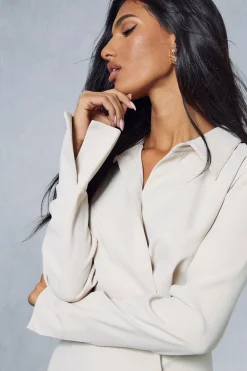 Split Sleeve Drape Detail Tailored Mini Shirt Dress