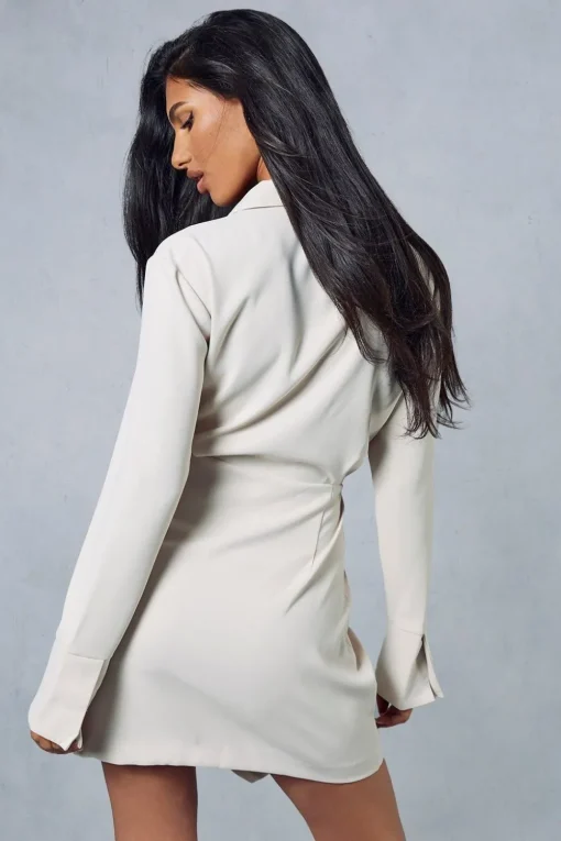 Split Sleeve Drape Detail Tailored Mini Shirt Dress