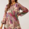 Spot Floral Pleated Shift Dress