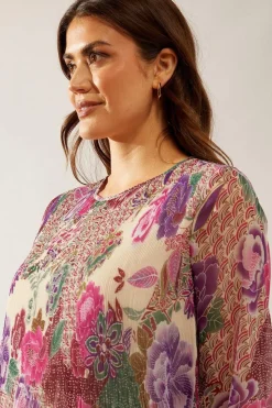 Spot Floral Pleated Shift Dress