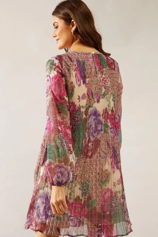 Spot Floral Pleated Shift Dress