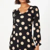Spot Long Sleeve V Neck Mini Dress