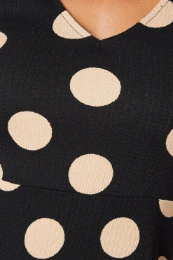 Spot Long Sleeve V Neck Mini Dress