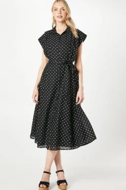 Spot Print Belted Shirt Dress