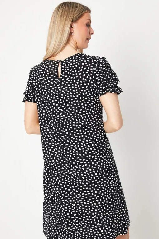 Spot Print Jersey Short Sleeve Shift Dress