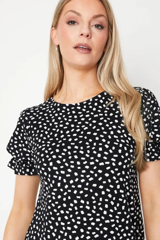 Spot Print Jersey Short Sleeve Shift Dress