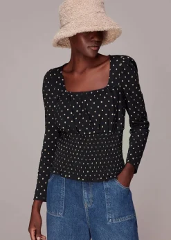 Spot Square Neck Shirred Top-