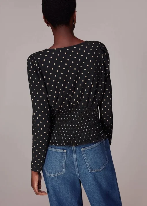 Spot Square Neck Shirred Top-