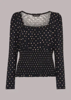 Spot Square Neck Shirred Top-