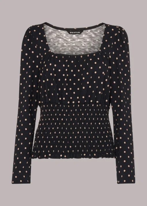 Spot Square Neck Shirred Top-