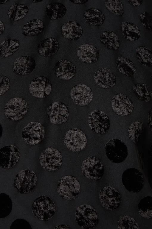 Spot Velvet High Neck Button Detail Blouse
