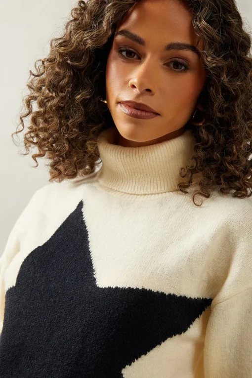 Star Front Roll Neck Jumper