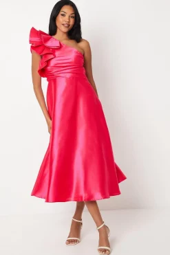 Statement Ruffle Taffeta Midi Dress