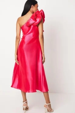 Statement Ruffle Taffeta Midi Dress