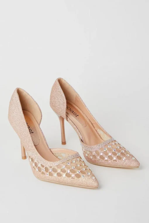 Stazie Glitter Mesh Diamante High Heeled Court Shoes