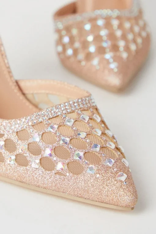 Stazie Glitter Mesh Diamante High Heeled Court Shoes