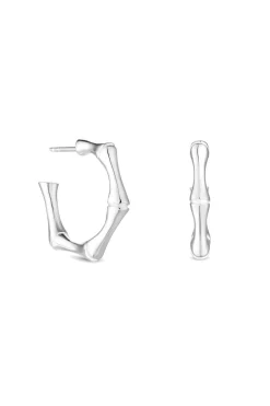 Sterling Silver 925 Bamboo Hoop Earrings