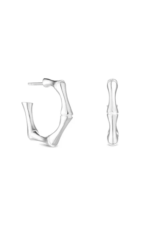Sterling Silver 925 Bamboo Hoop Earrings