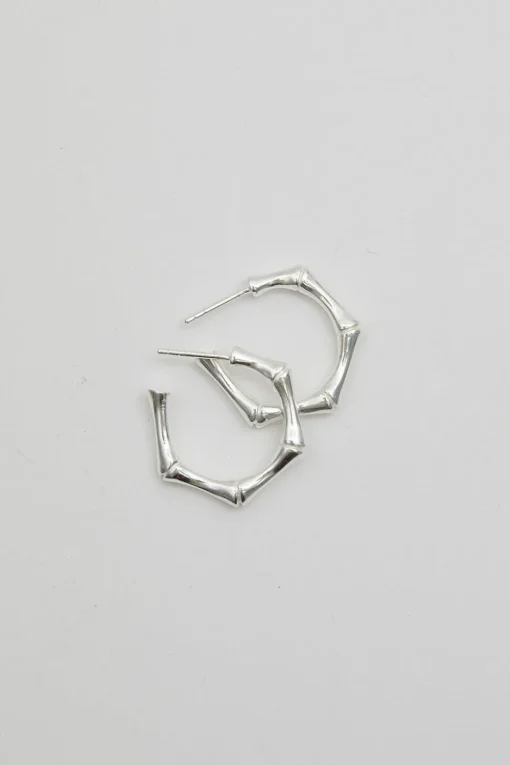 Sterling Silver 925 Bamboo Hoop Earrings