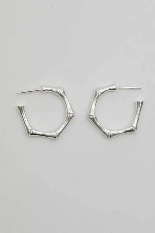 Sterling Silver 925 Bamboo Hoop Earrings