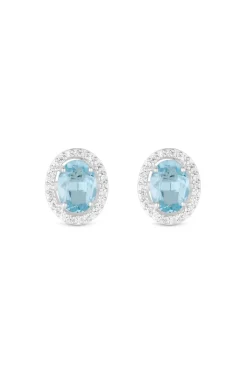 Sterling Silver 925 Blue Topaz Halo Earrings