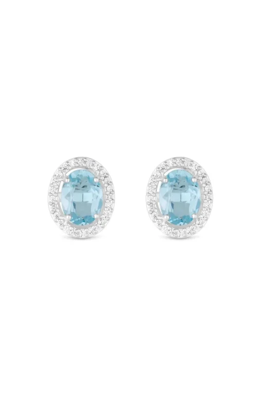 Sterling Silver 925 Blue Topaz Halo Earrings