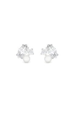 Sterling Silver 925 Cubic Zirconia And Freshwater Pearl Multi Stone Stud Earrings