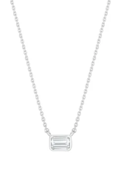 Sterling Silver 925 Cubic Zirconia Emerald Cushion Pendant Necklace