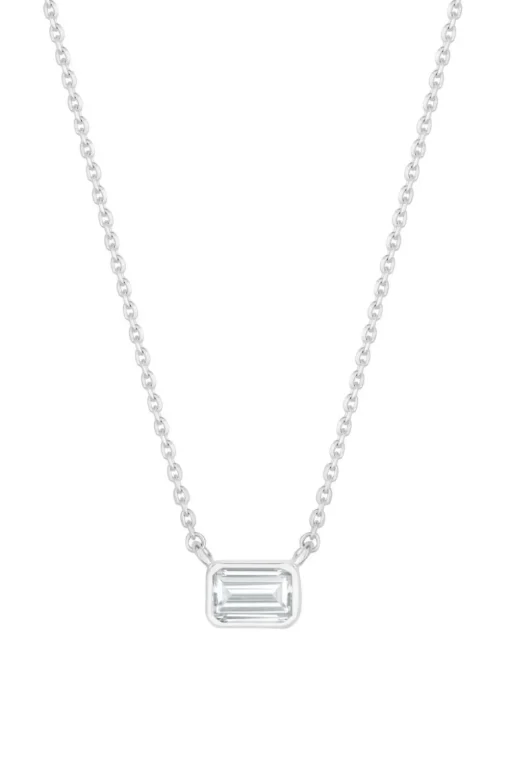 Sterling Silver 925 Cubic Zirconia Emerald Cushion Pendant Necklace