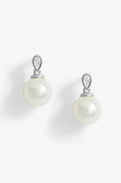 Sterling Silver 925 Cubic Zirconia and Pearl Classic Stud Earrings