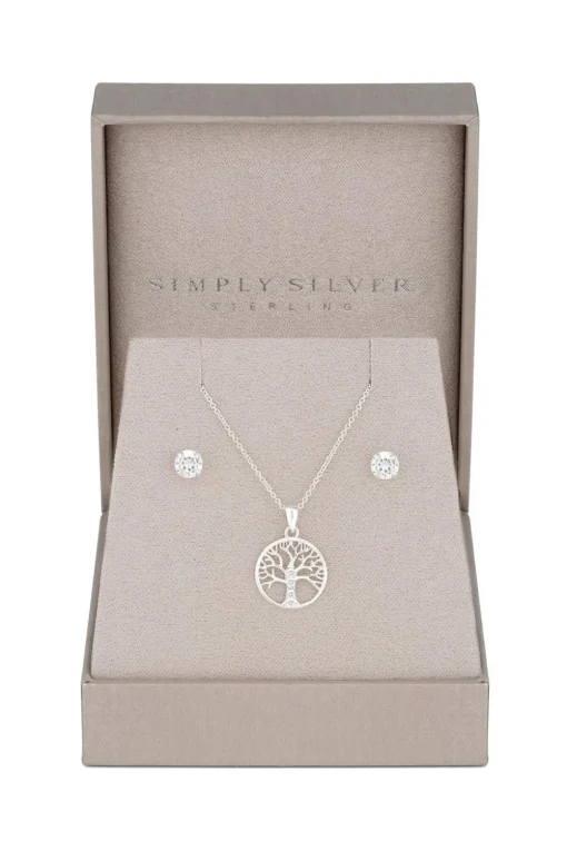 Sterling Silver 925 Cubic Zirconia Tree of Love Jewellery Set - Gift Boxed